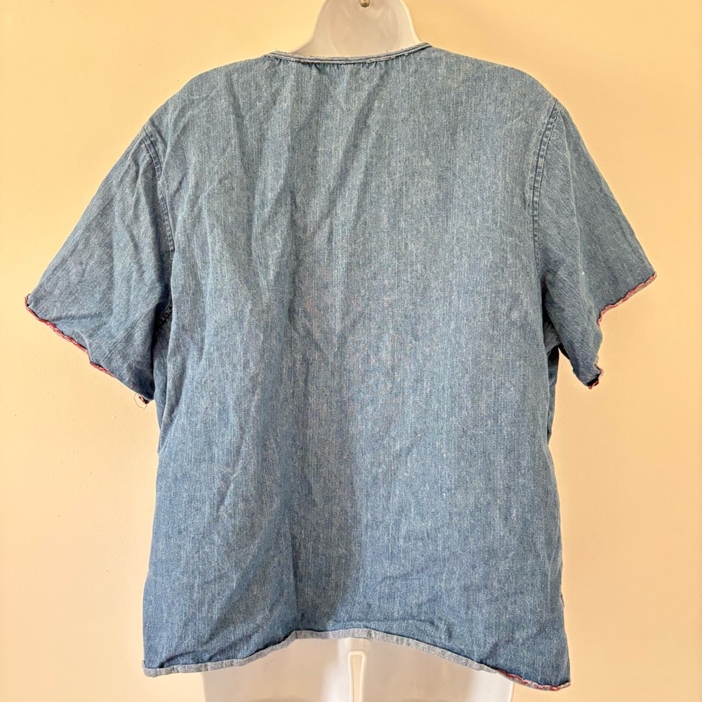 Embroidered Denim Button-Up Top - Picture 5 of 8